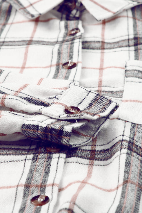 White Oversized Plaid Pattern Shacket With Slits